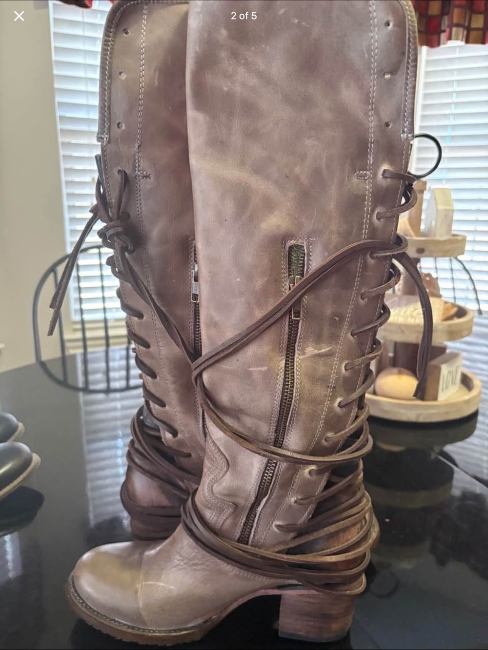 freebird Brown Lace-Up Over-the-Knee Women's Boots Freebird “Coal” - Picture 2 of 4